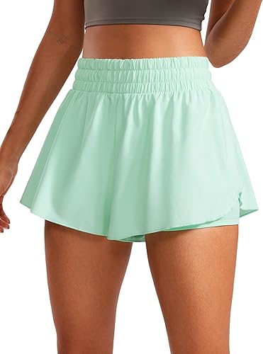 Miniatura 6 de CRZ YOGA Pantalones cortos de correr 2 en 1 para mujer de cintura alta secado rápido atléticos gimnasio descanso entrenamiento lindas faldas de tenis