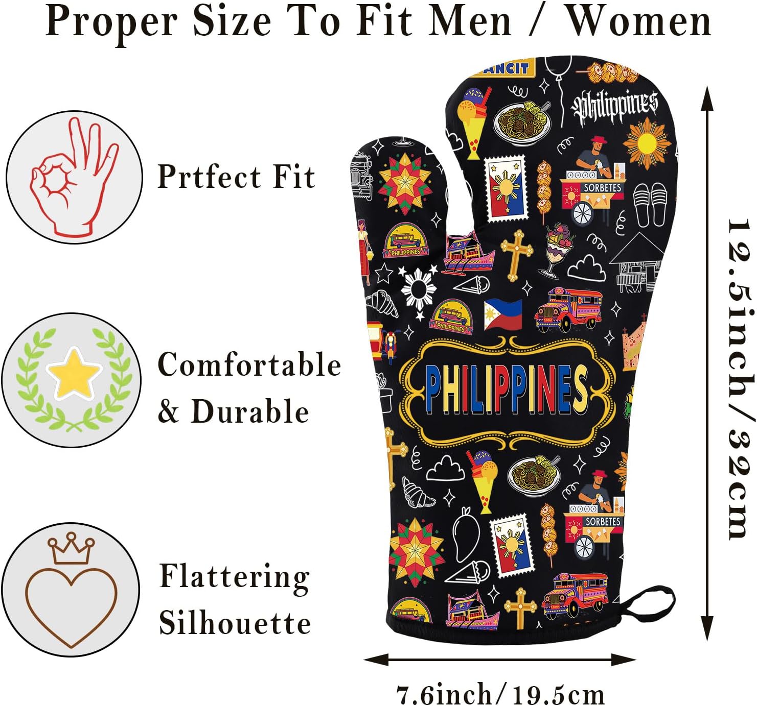 G2TUP Philippine Oven Mitt Philippines Kitchen Gifts Filipino Oven Glove Filipinos Themed Gifts Philippines Chef Kitchen Glove (Philippine om)