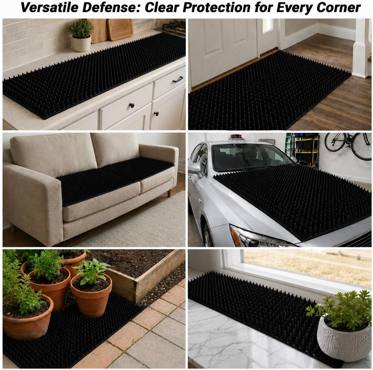 Black Cat Scat Mat 8 Pack, Cat Deterrent Mat, Interlocking Spike Mat for Cats and Dogs, Indoor Outdoor Pet Training Mat for Furniture, Countertops and Plants