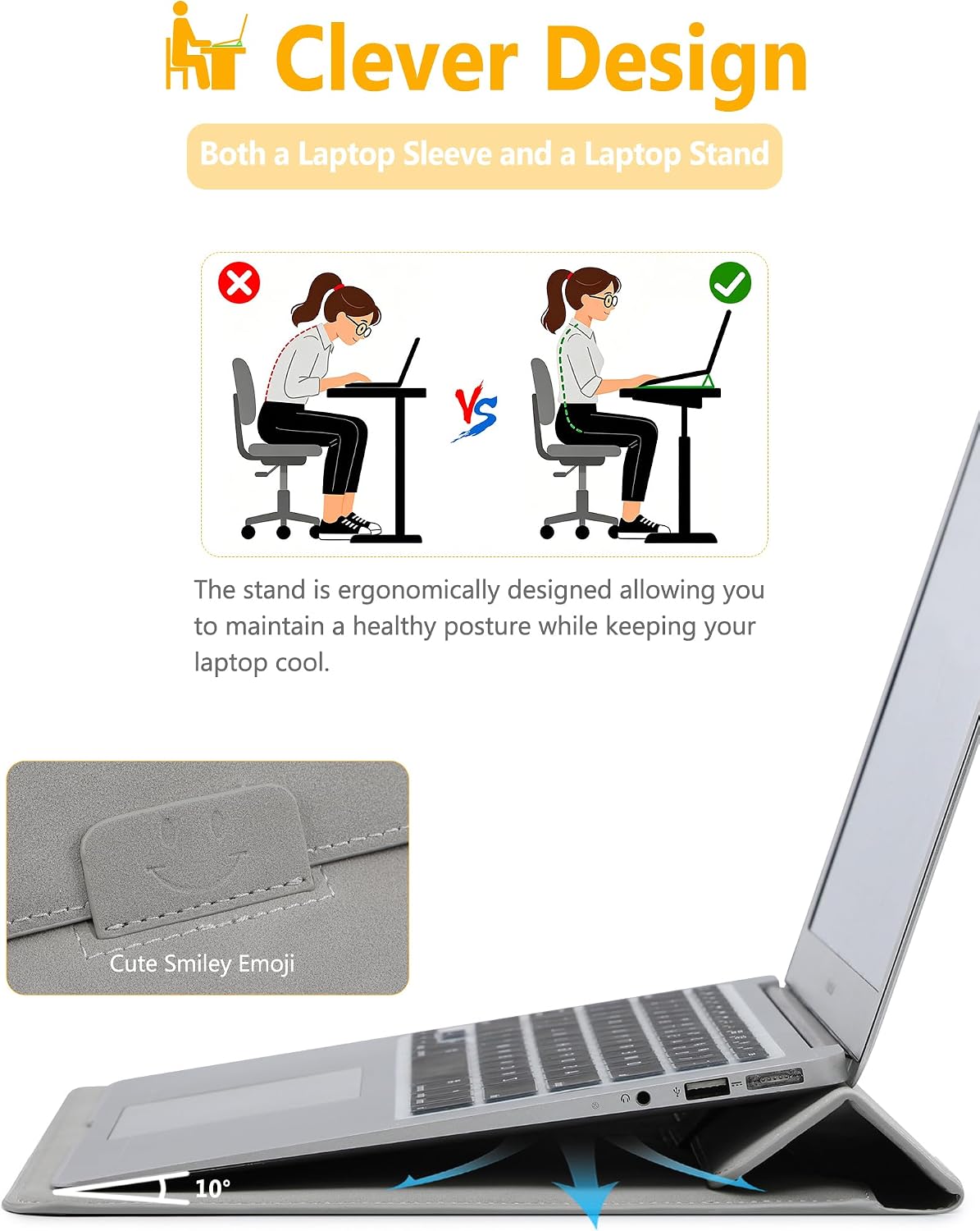 HYZUO 15-16 Inch Laptop Case Bag Sleeve with Stand, Light Gray image 2