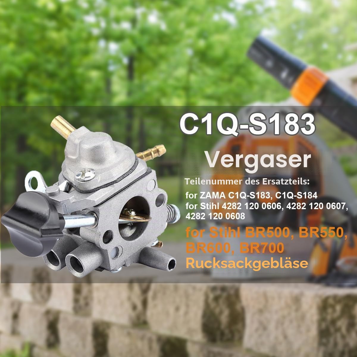 ZAMDOE BR 600 Vergaser für Stihl BR600 BR500 BR550 BR700 Laubbläser, Rucksackbläser, Ersatz für Zama C1Q-S183 C1Q-S184 4282-120-0606 4282-120-0607 4282-120-0608 Teile, mit 4282 141 0300 Luftfilter