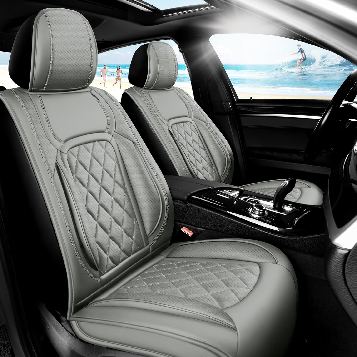 Fit Sentra Premium Leather Car Seat Covers for Nissan Sentra 2000-2025 2026 - Waterproof，Breathable，All-Weather Seat Cushion Protecto & Airbag Compatible, Full Set Gray