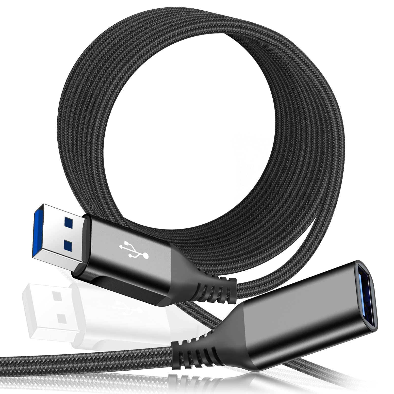 USB 延長ケーブル, 3M USB 3.0 延長ケーブル 5Gbps高速データ転送 AviBrex usb 延長 USB3.0規格 タイプAオス - タイプAメス USB 延長コード ナイロン編み USBケーブル Aオス-Aメ 延長コード usb付き (黒)