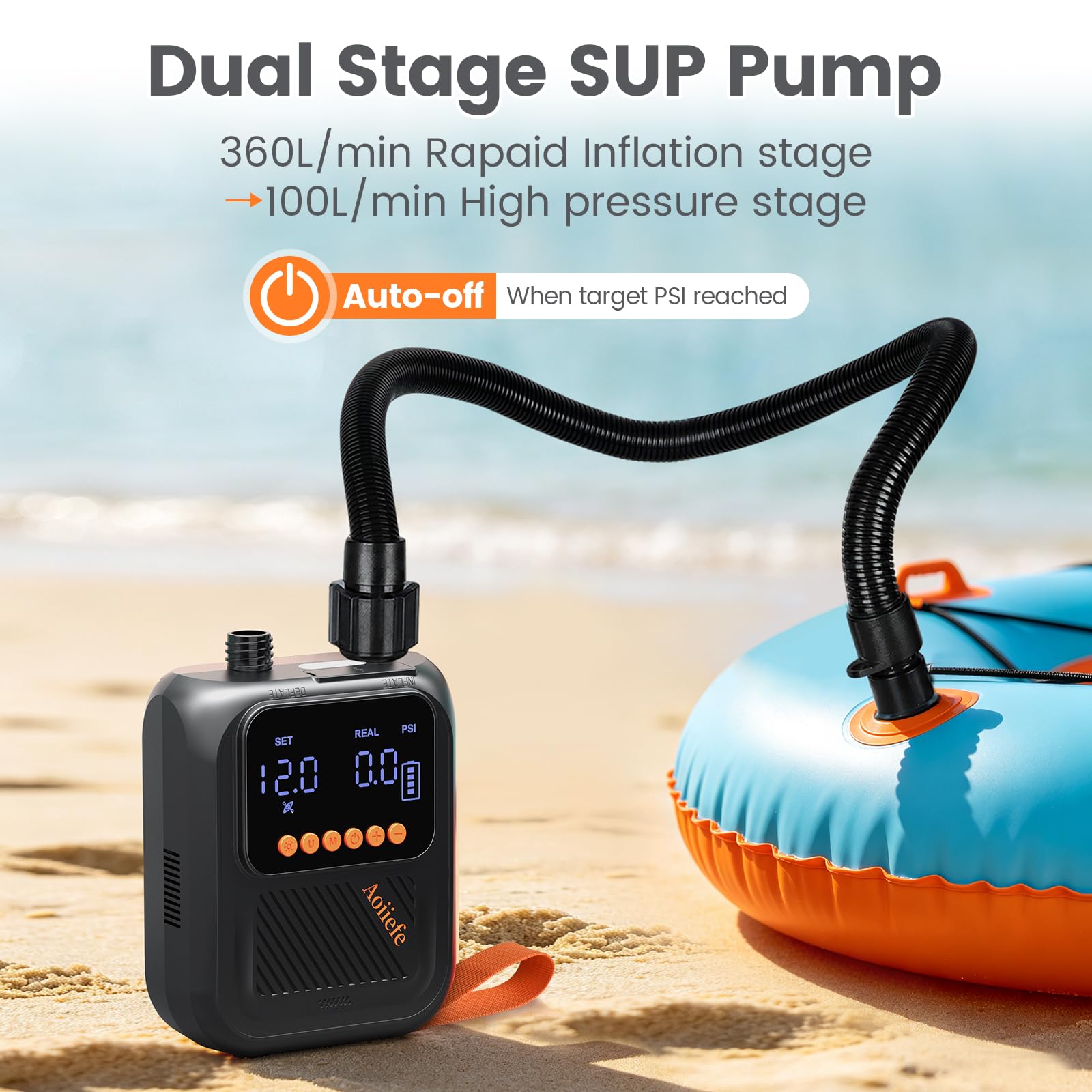 Pompa ad aria elettrica intelligente, portatile, 20 psi, ad alta pressione, gonfiaggio e sgonfiaggio a doppio stadio, spegnimento automatico e ricaricabile, per stand up paddle board, kayak