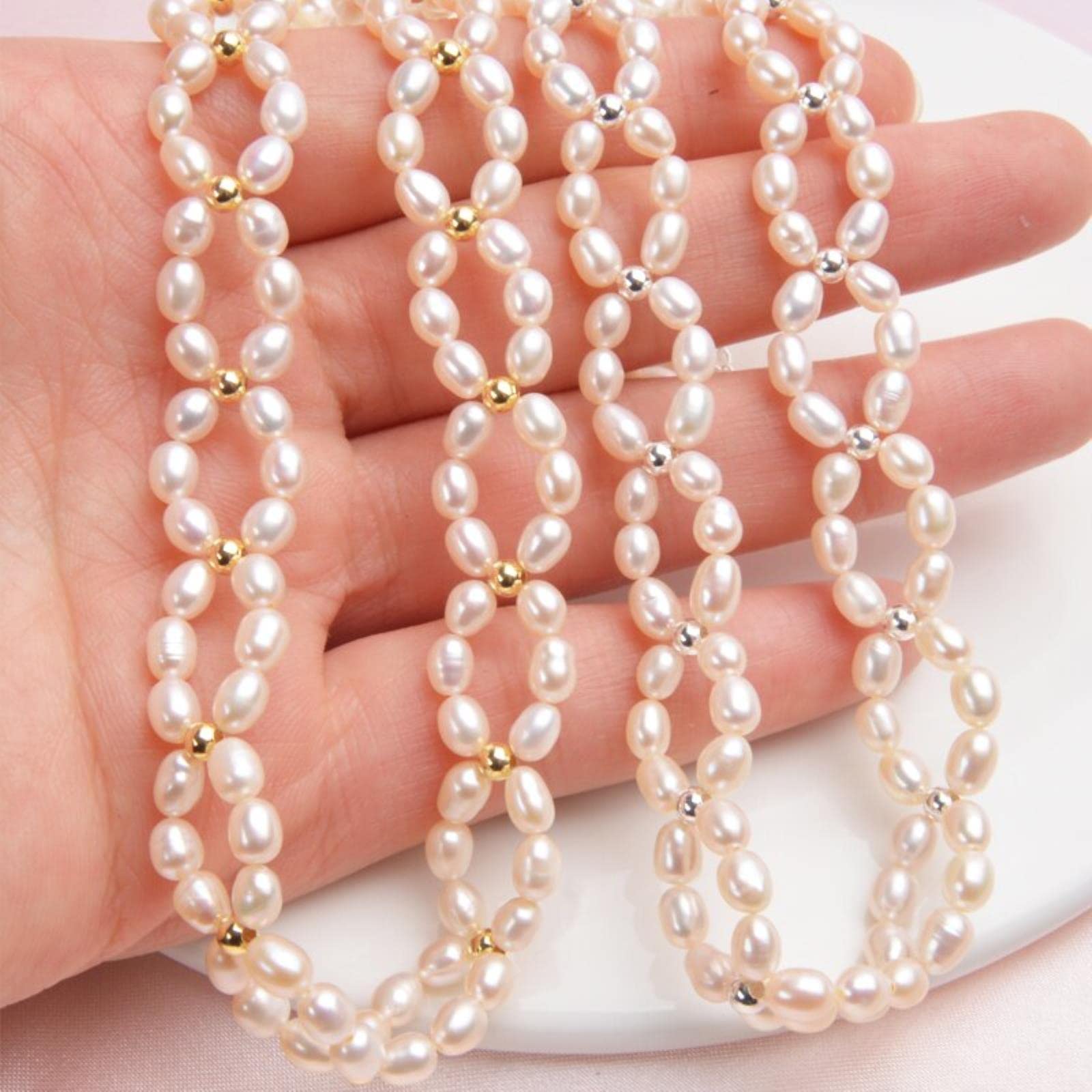 Gargantilla De Perlas Naturales, Collar De Plata De Ley 925, Joyería Para Mujeres, Perlas De Agua Dulce De 3-4mm