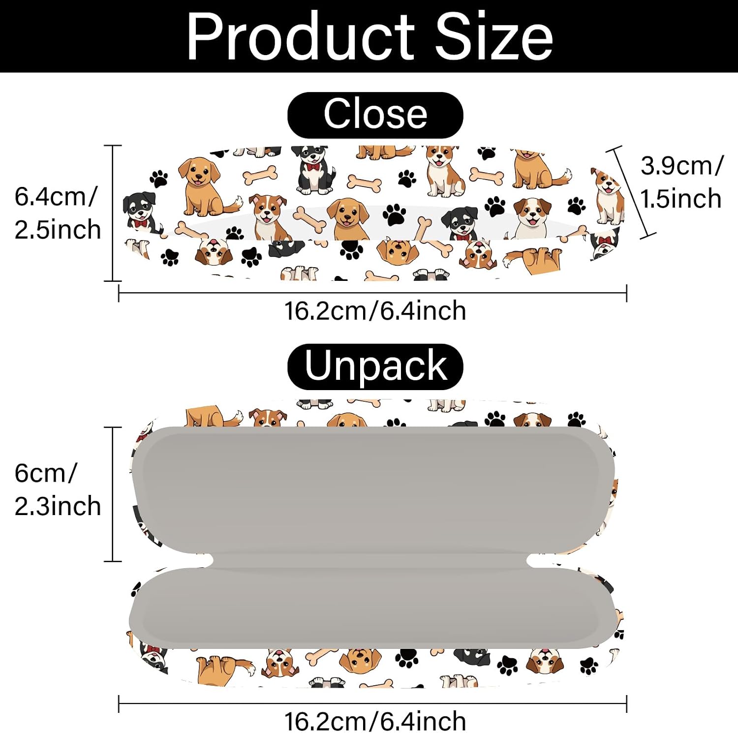 CREATCABIN Cute Dog Glasses Case Hard Shell Leather Sunglasses Case Portable Slim Eyeglasses Cover Clamshell Protective Cases Holder Pouch with Cleaning Cloth Travel Gift for Women Men 6.4x2.5x1.5in