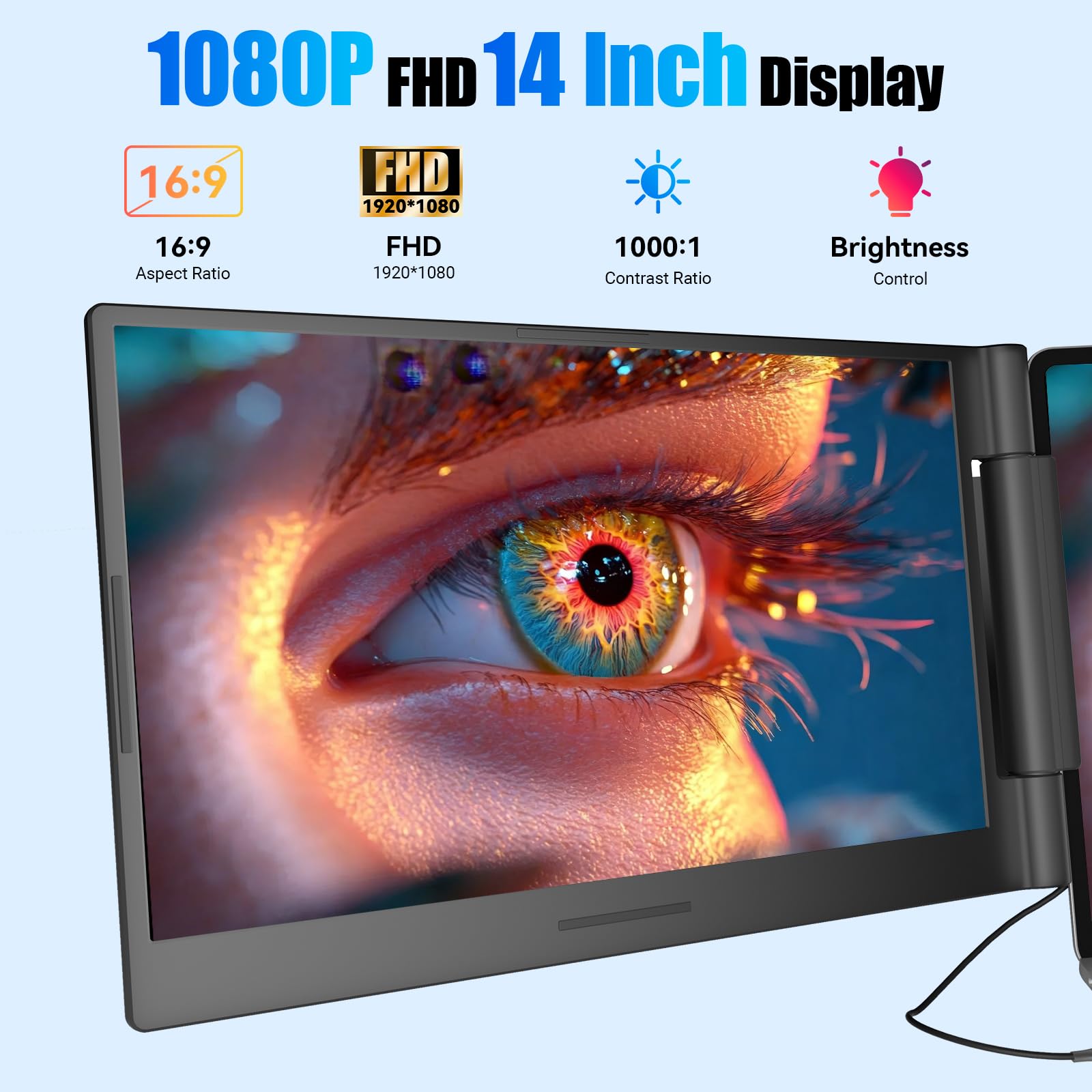 Funhill Laptop Screen Extender 14 inch Laptop Monitor Extender 1080P IPS, Triple Portable Monitor for Laptops 13-17.3" with Display/HDMI Port, Plug-Play Portable Screen for Windows/Chrome/Android - 3