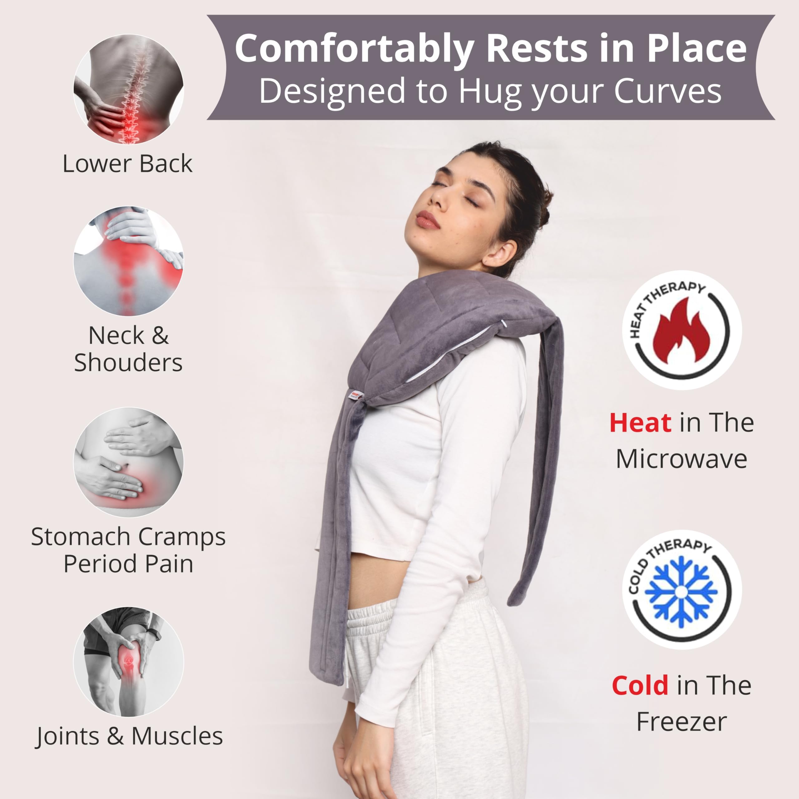 Gordon Microwavable Extra Large Heating Wrap | Moist Heat Therapy Pad for Menstrual Cramps | Lower Back Waist Stomach & Shoulder Support | Reusable Hot Compress for Everyday Comfort 2