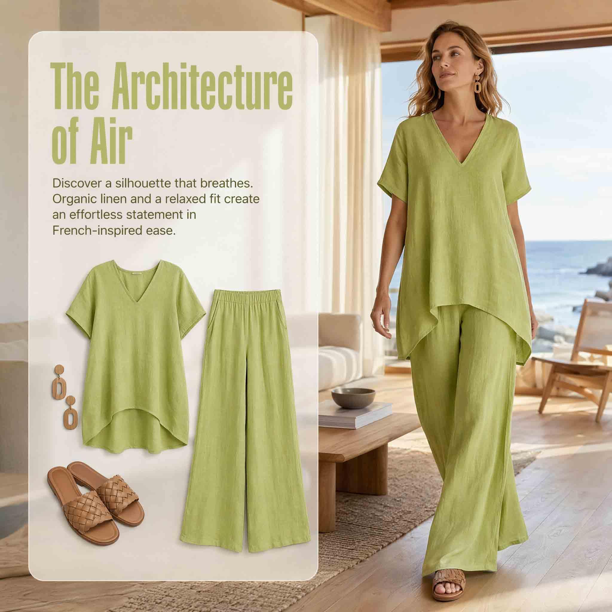 Générique Ensemble 2 Pièces Femme Été Style Bohème Lin Chic, Tunique Asymétrique Col V et Pantalon Large Fluide, Modèle Imprimé Moderne, Tenue Ample et Légère pour Vacances ou Quotidien