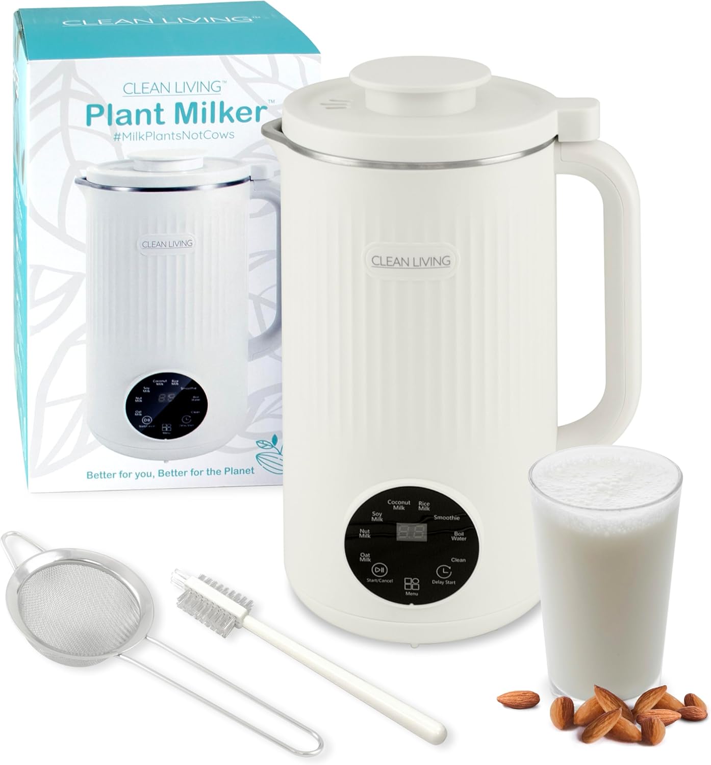 Clean Living With Michelle 1qt. Plant Milker, 8-in-1 Multi-Functional, Self-cleaning, Nut Milk Maker, Homemade Plant Milk Maker, Almond Milk Machine 33.8oz (White)