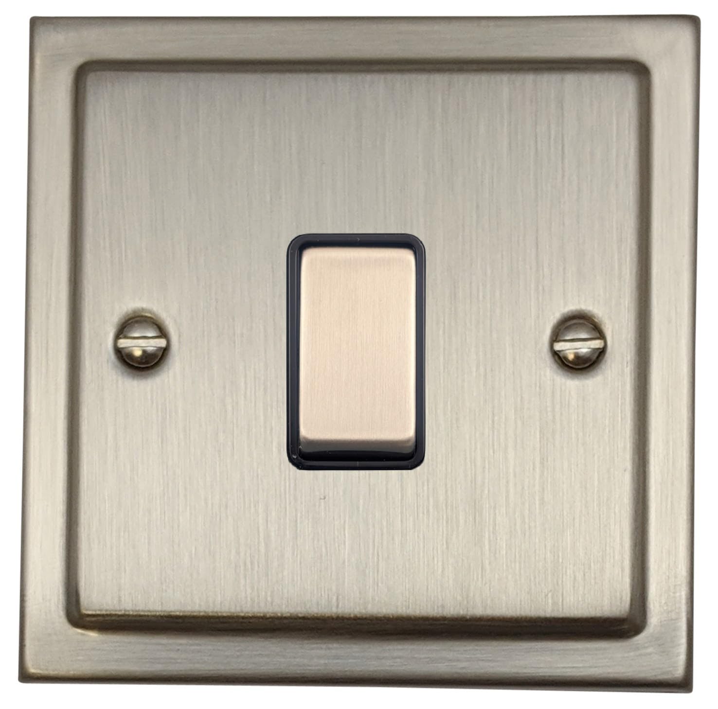 Satin Nickel Light Switch (1 Gang/Metal Switch/Black Insert) - TSN301