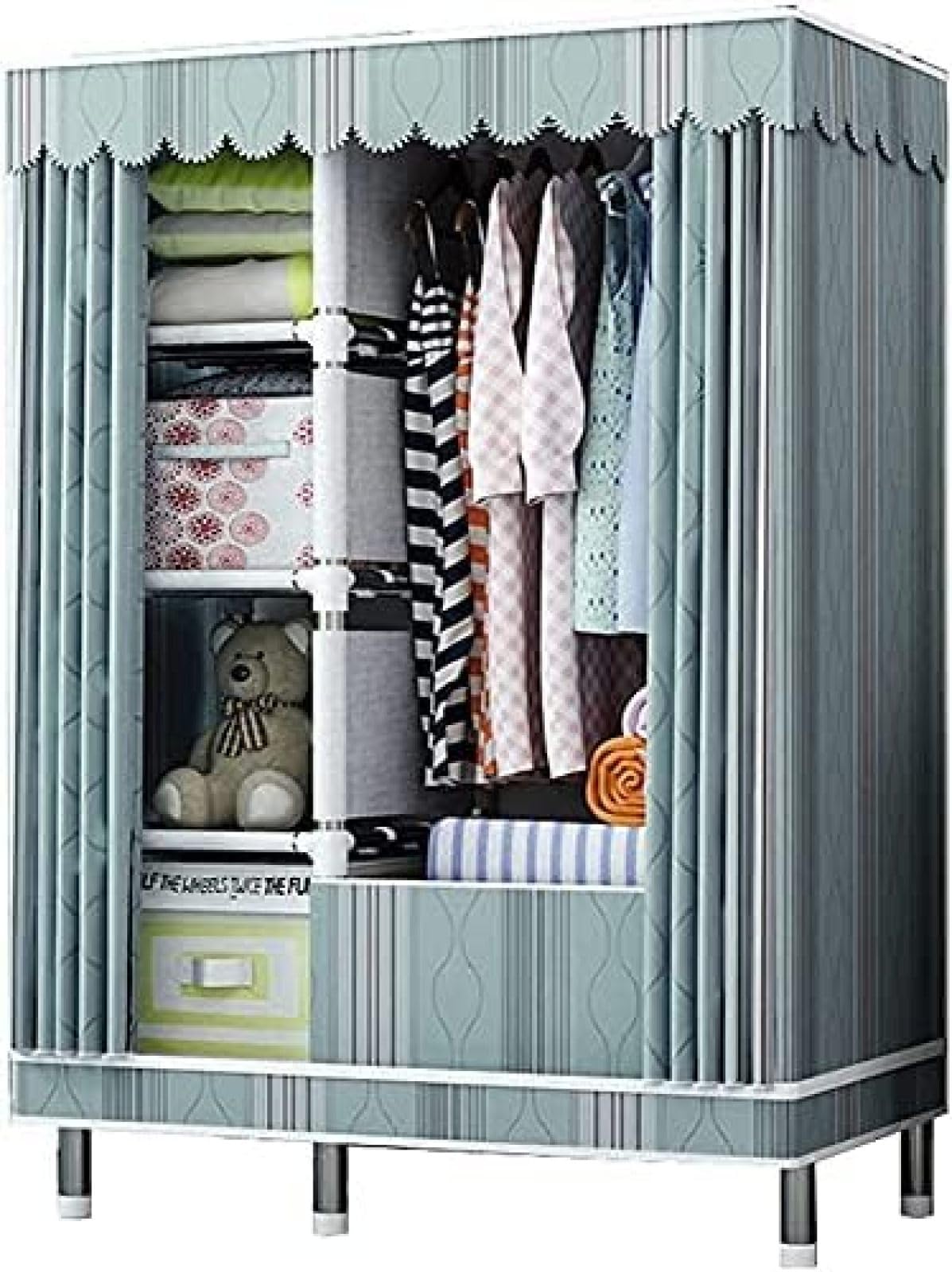 Armadio completamente chiuso con cerniera, armadio facile da montare per camera da letto, organizer per vestiti per stanza in affitto