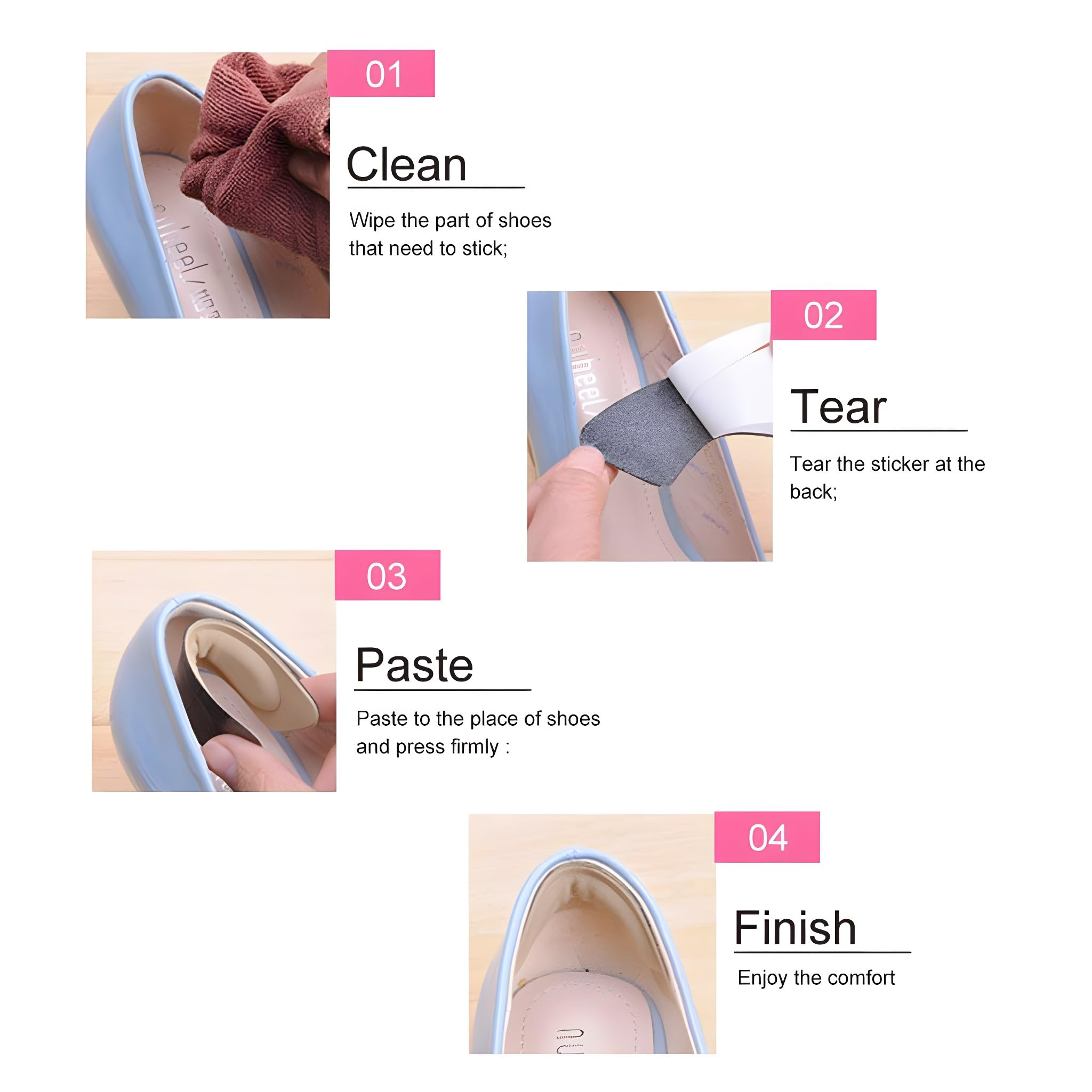 DALESSA Shoe bite Protector Self-Adhesive Heel Grips - Cushion Inserts for Loose Shoes, Shoe Bite Protector & Heel Pads, Snugs for Shoe Insoles, Heel Pain Relief for Men & Women - 1 Pair (Heel Liner) 3