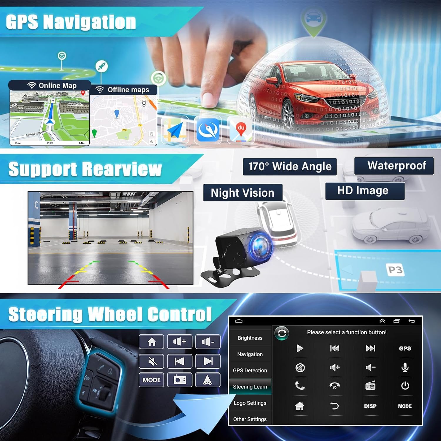 Android 14 Radio samochodowe do Renault Kadjar 2015-2019 Wireless Carplay Android Auto 9"Touchscreen Podwójny Din Radio for Renault Kadjar Head Unit GPS Navi Bluetooth FM/RDS AHD Rückfahrkamera 2+32G