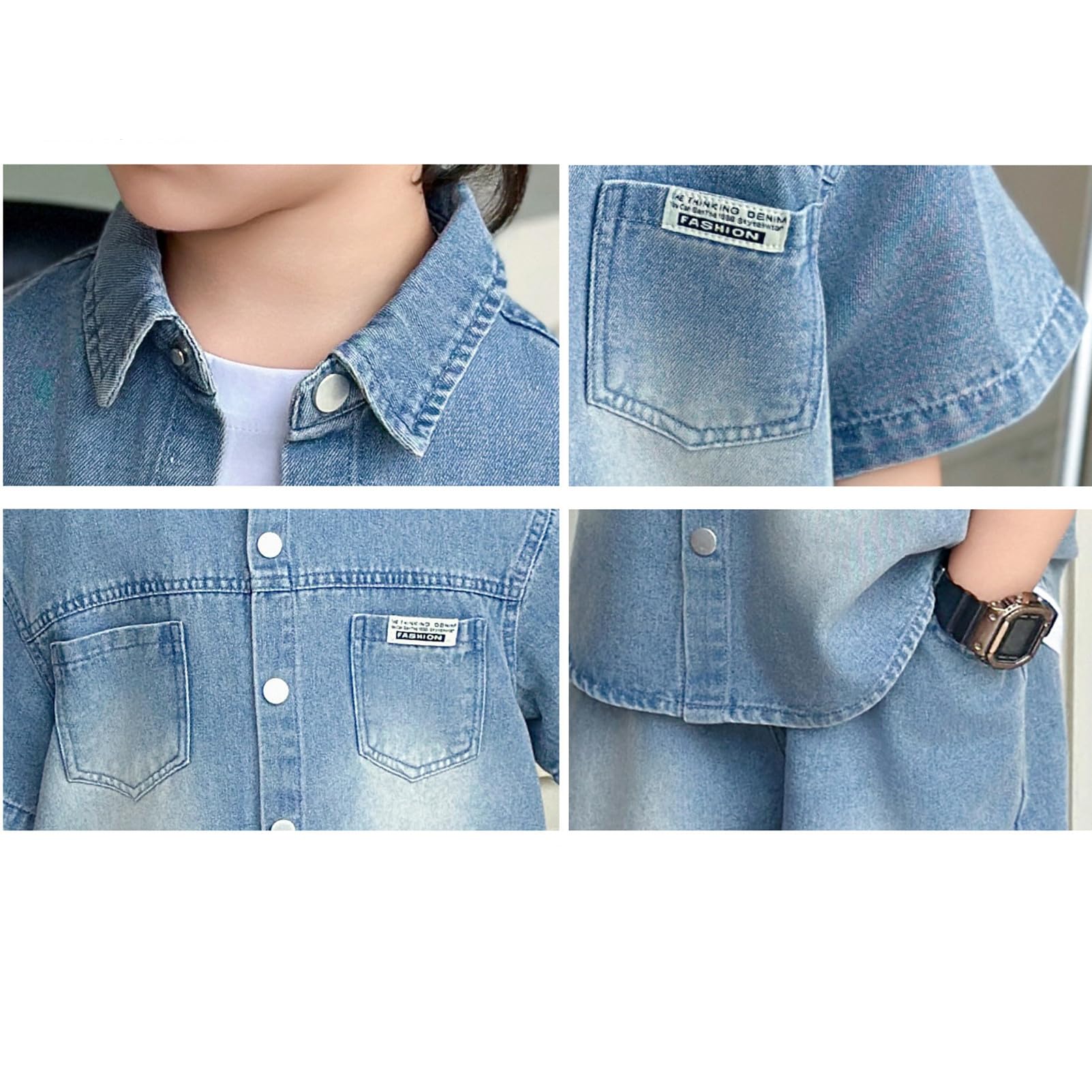 amropi Bambino Ragazzi Denim Maglietta a Maniche Corte + Canotta + Pantaloncini in Jeans 3 Pezzi Estivo Set per 2-9 Anni