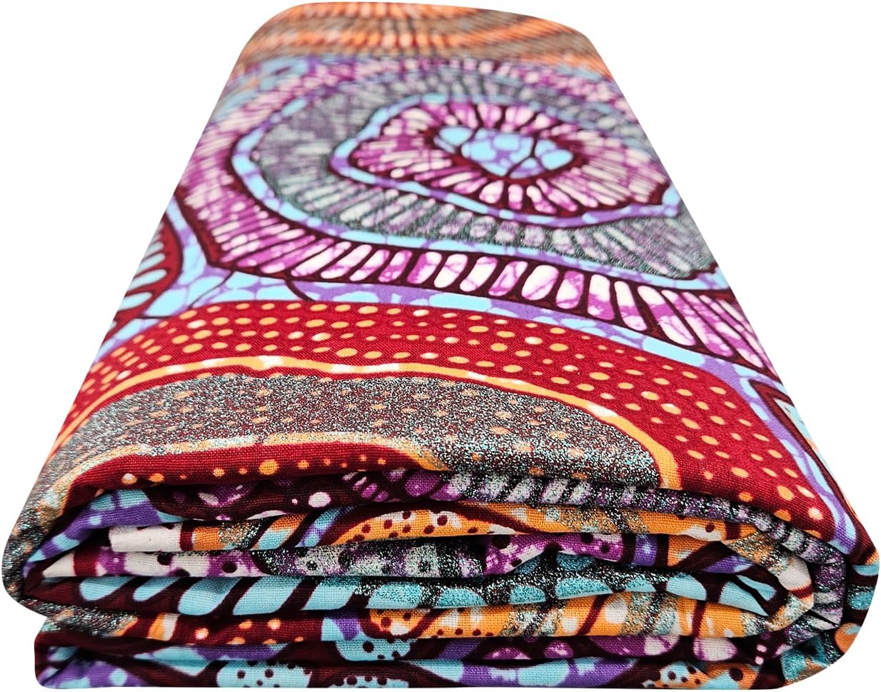 African Fabric 100% Cotton Kente Cloth by The Yard 6 Yards African American Ankara Print Wax Fabric for Party Outfits, DIY Crafts, Scarves, Aprons, and Home Decor (H4-2)