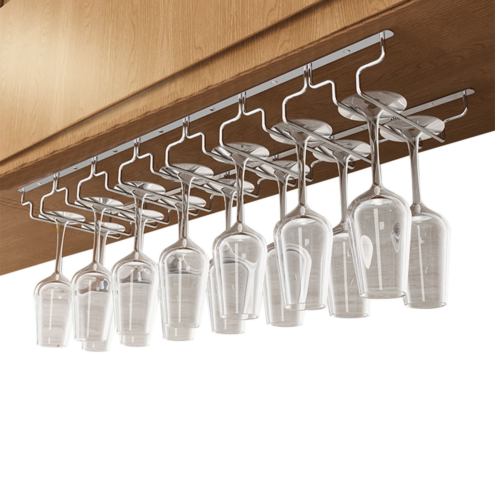 Estante para Copas de Vino bajo Mueble, con 7 Filas de Soportes, Ahorra Espacio para Bar y Bodega. Solución almacenar Vino (Ancho: 18 cm).
