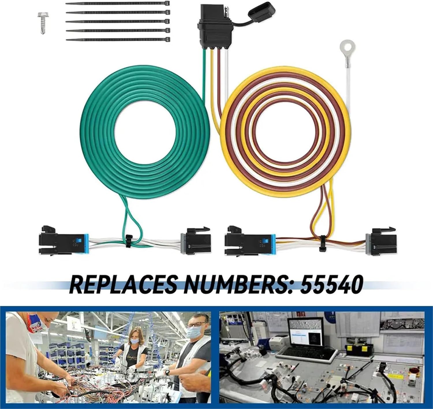 55540 4-pin Trailer Wiring Harness 4-Way Trailer Light Wiring Kit Compatible with Express Savana 1500 2500 3500 4500 2003-2023