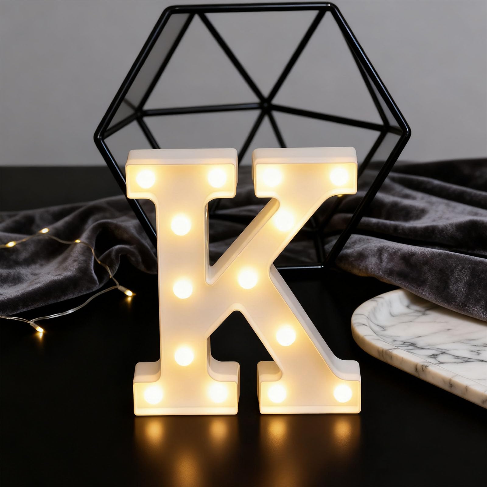 Fespcj Letter K Sign Lights Battery Powered Decoration Table Lamp Warm White LED Night Light for Children's Room Decoration, Meditation Space, Holiday Gifts(Letter K) 7.15"*8.86"*1.63" — image 1