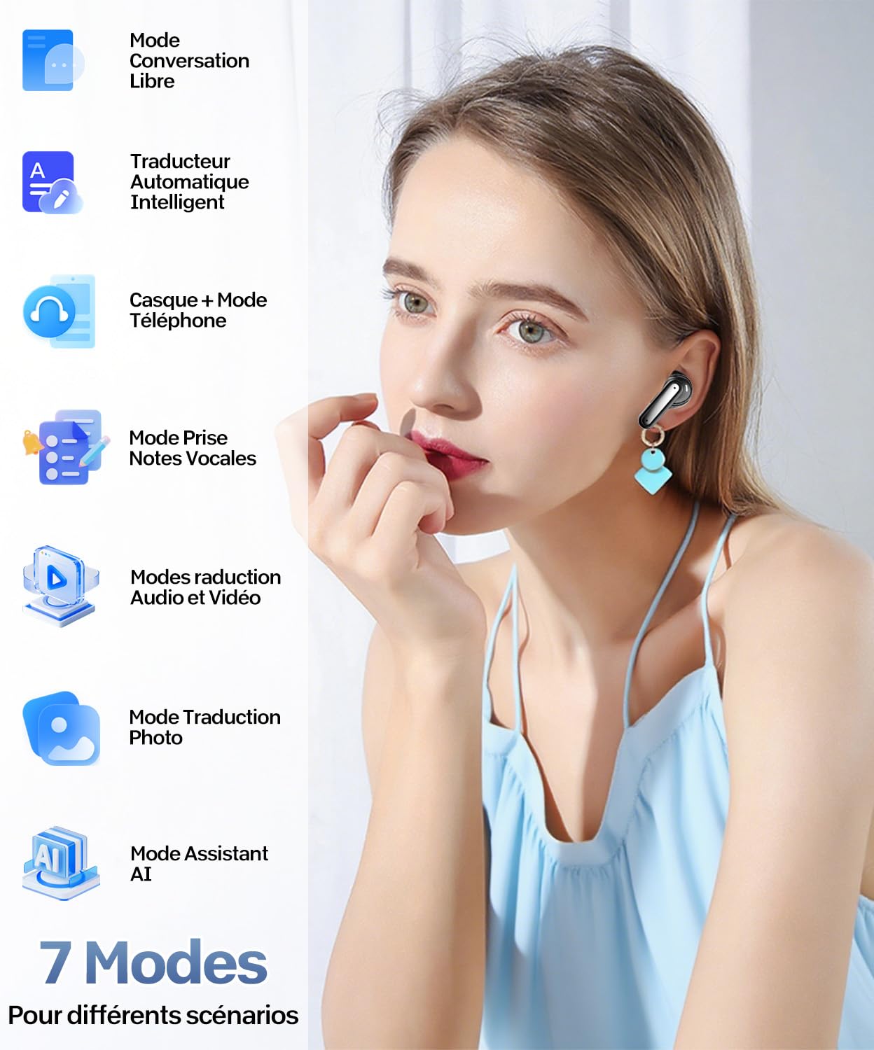 Ecouteur Traducteur AI Instantané -Prise en Charge de 144 Langues & Traduction en Temps Réel,48h Autonomie,Bluetooth 5.4 Ecouteur Traducteur Temps Réel, Parfait pour Voyage, Réunions, Écoles