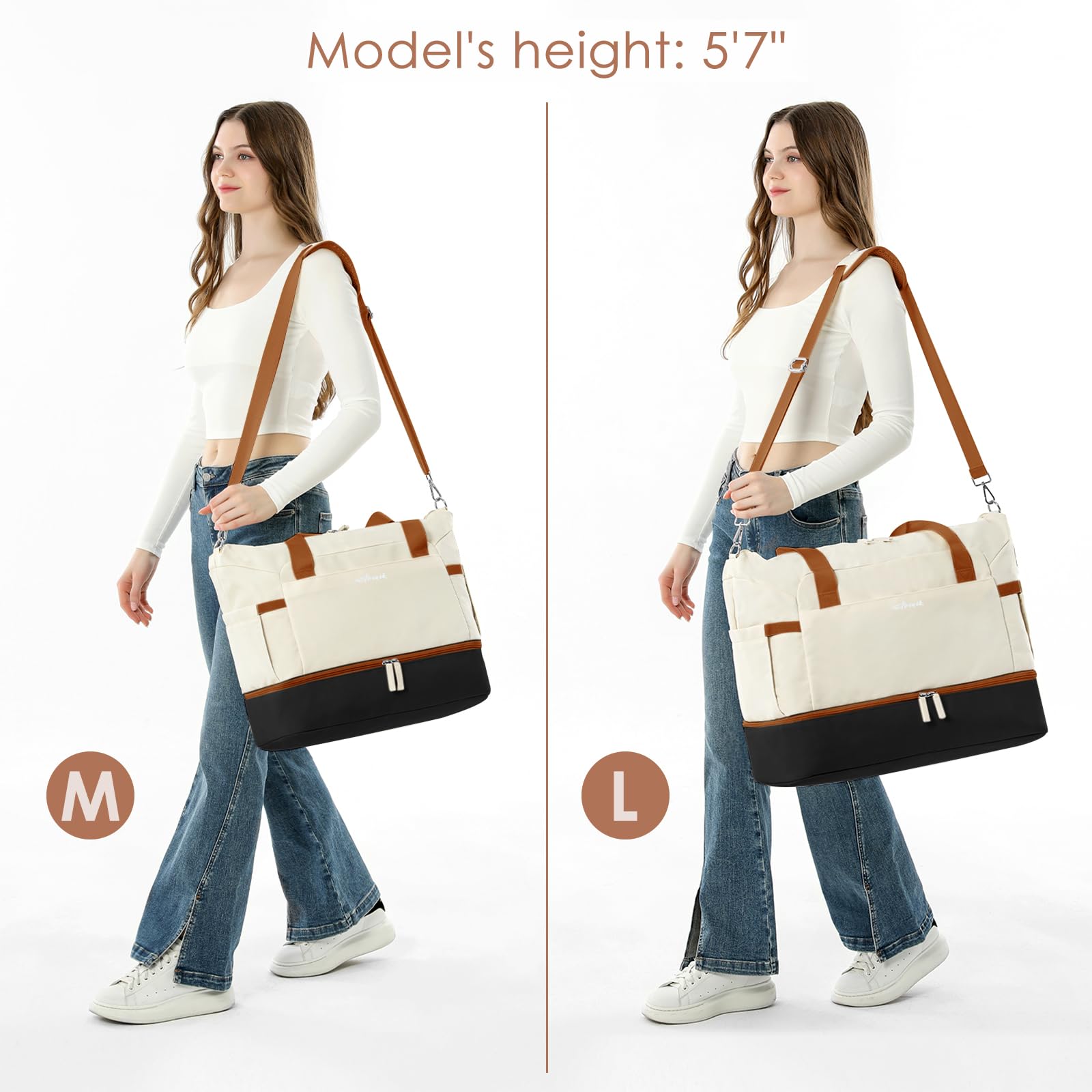 Gym Bag for Women, 45L Carry On Travel Duffel Bag with Shoes Compartment view 5