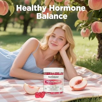 Saw Palmetto for Women Gummies, Organic Saw Palmetto with Pumpkin Seed Oil for Hair Growth, DHT Blocker & Urinary Health, Sugar Free, Vegan, Peach Flavor, 60 Chewable