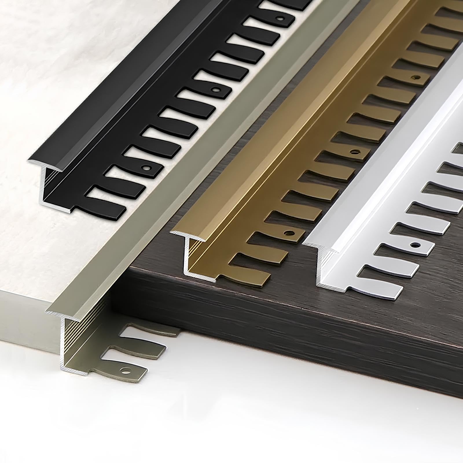 Profilo Coprifuga Pavimento In Alluminio, Striscia Di Soglia Piatta Parquet | Profilo di Transizione Porta e Riempimento Fessure Parquet e Piastrelle(Black,13-15mmx110cm)