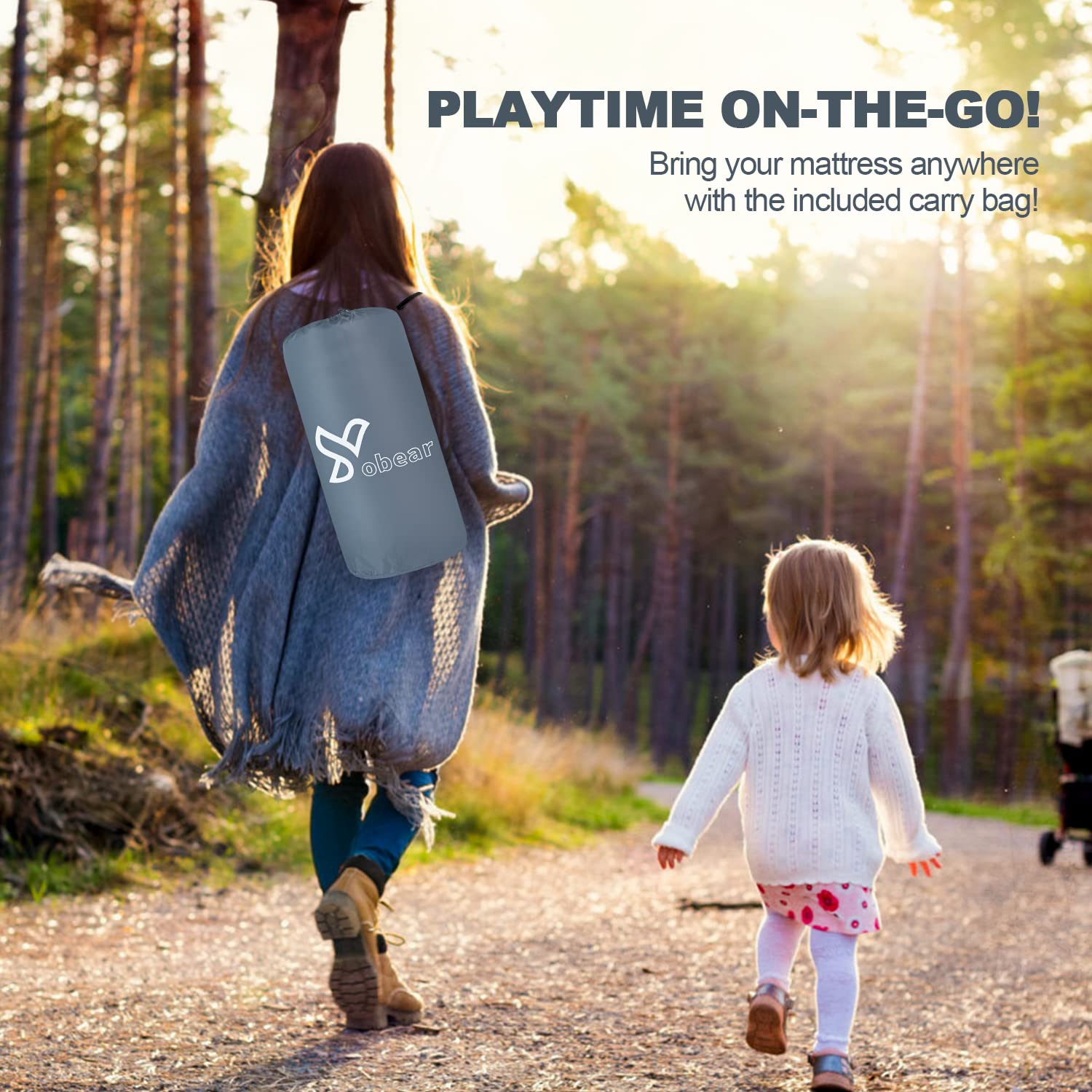 Yobear Baby Playpen Mat, Extra Large Baby Play Mat, Roll Up Waterproof Baby Crawling Mats for Playing, 1.18" Thick and Self Inflating Mattress Pad with Travel Bag, Compatible with 71*59 inch Playpen