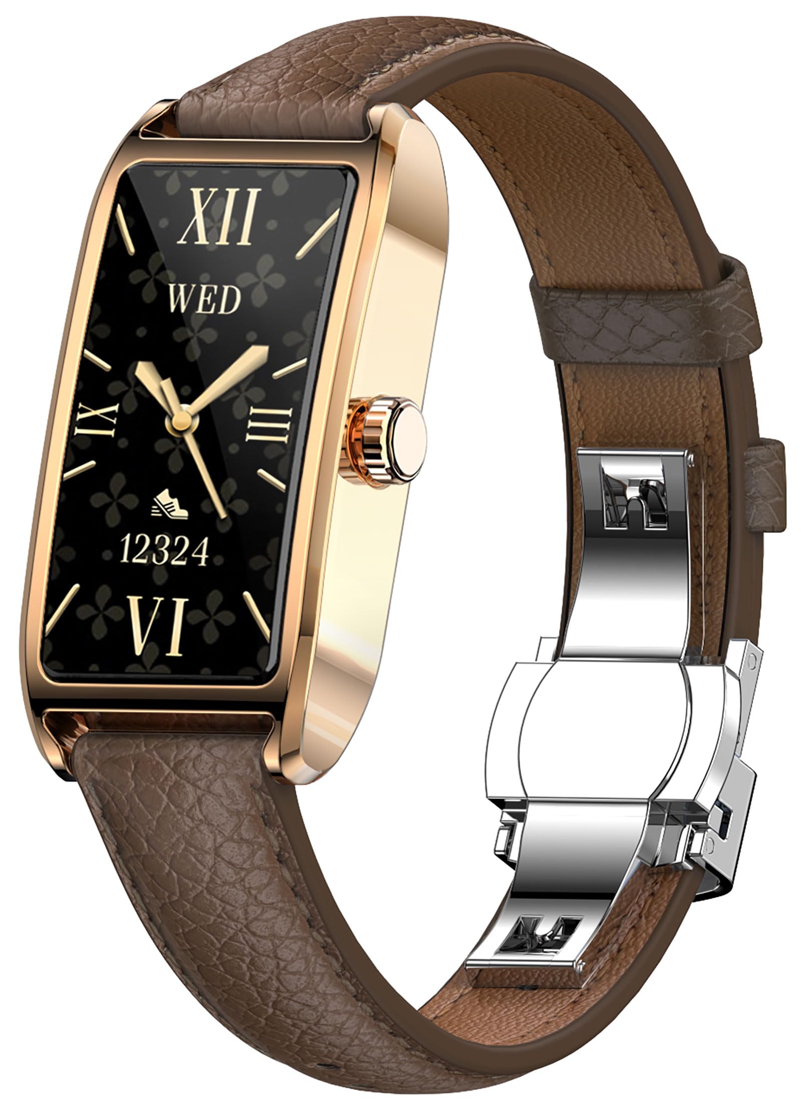 Fitness Tracker da donna, sottile, elegante, di lusso, nero, oro, classico, smartwatch, orologio fitness da donna, orologio da polso, orologio sportivo con quenza cardiaca, contapassi rettangolare