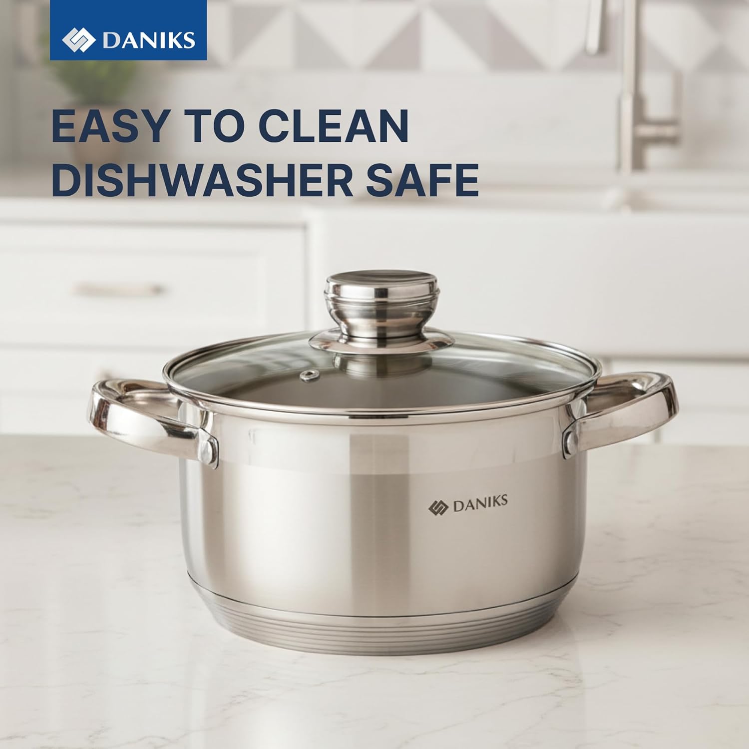 Daniks Standard 2 Quart Stainless Steel Stock Pot with Glass Lid, Try-Ply Bottom for Even Heating, Induction Compatible, Dishwasher Safe, Built-In Measuring Scale, Silver - Image 7