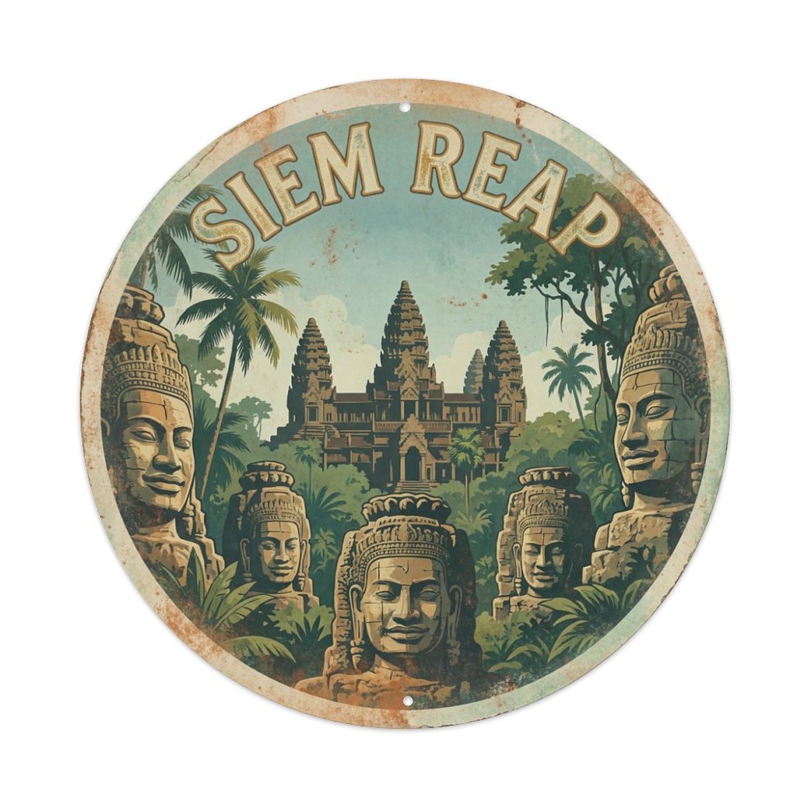 Travel Vintage Cambodia Siem Reap Metal Tin Sign