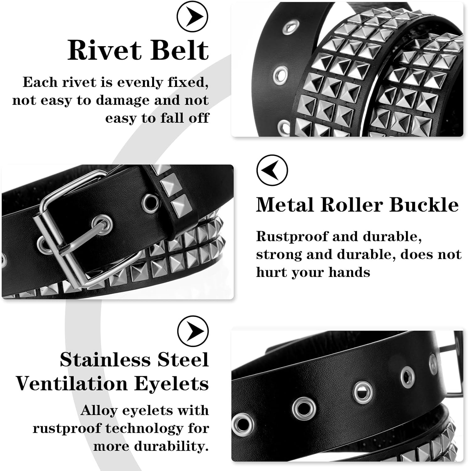 Teaaha Black Studded Belt, Punk Rock Metal Belt with Pyramid Studs for Men and Women, Gothic Studded Belts, Perfect Punk Belts Accessory (Fit Pant 27-40 inch) - Image 3