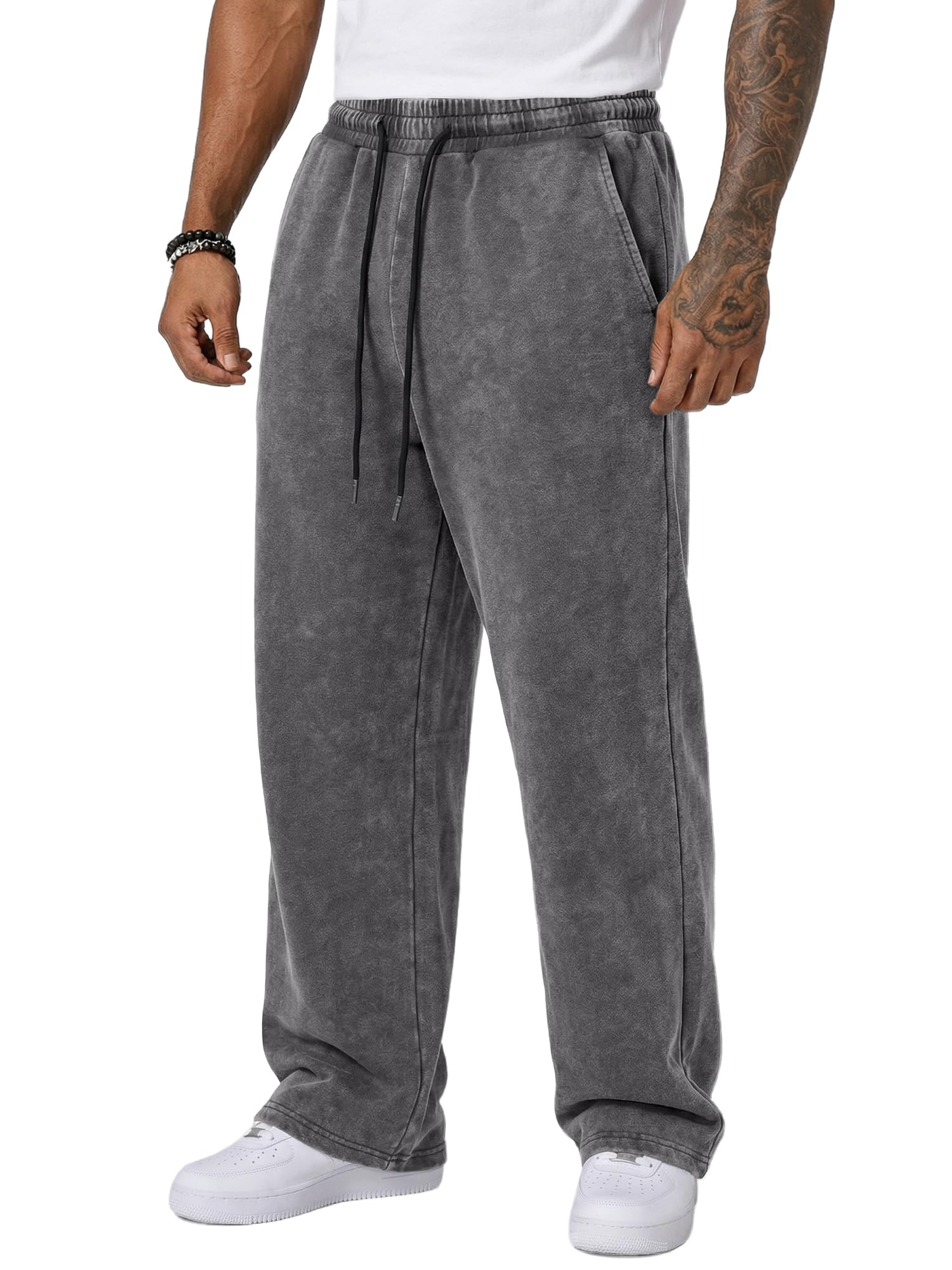 JMIERR Jogginghose Herren Baggy Washed Sweatpants 80% Baumwolle Weite Beine Gym Jogger Workout Activewear Mit Drawstring S-3XL