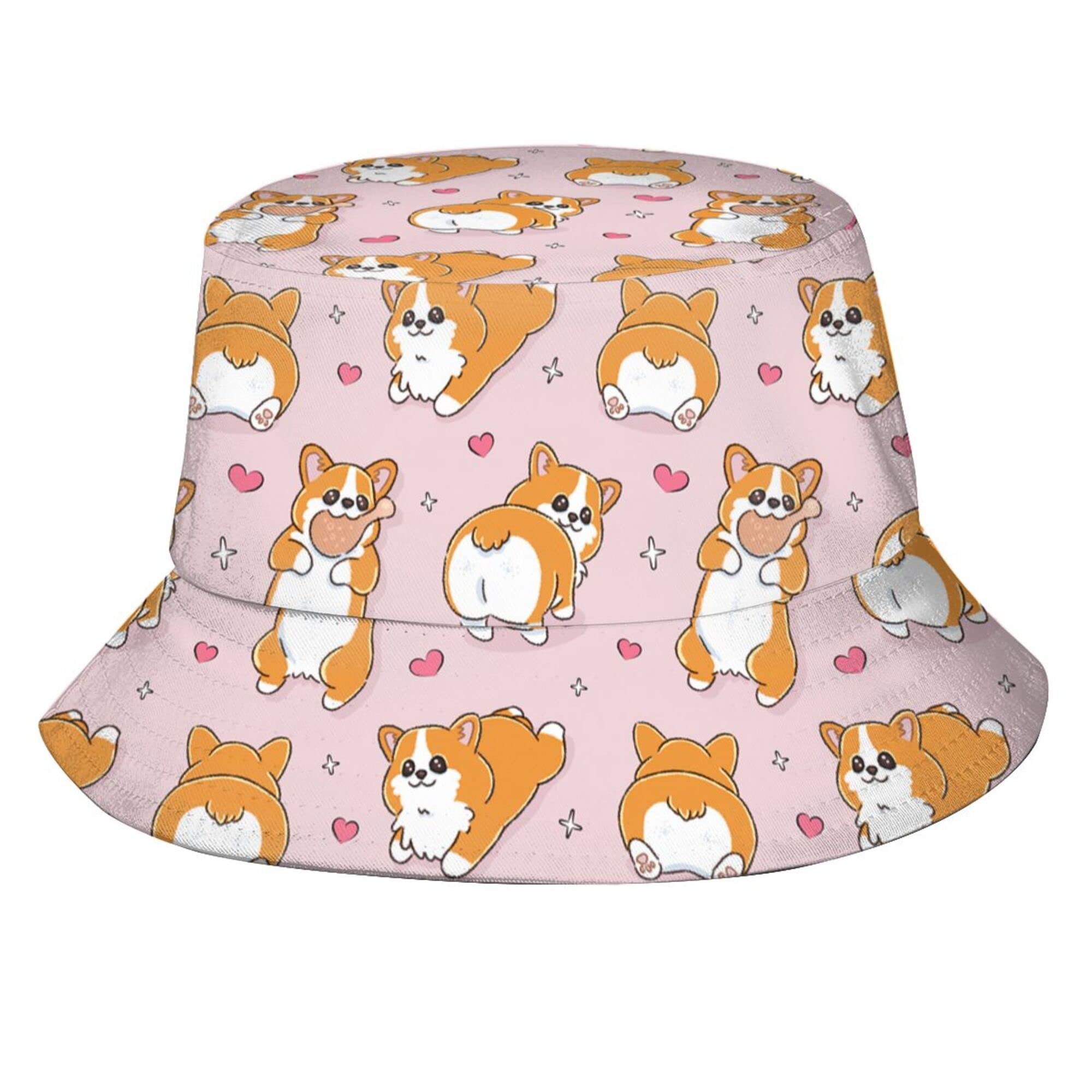 Corgi Dog Bucket Hat for Women Men, Summer Print Hat Travel Packable Sun Cap Outdoor Hat for Women and Men