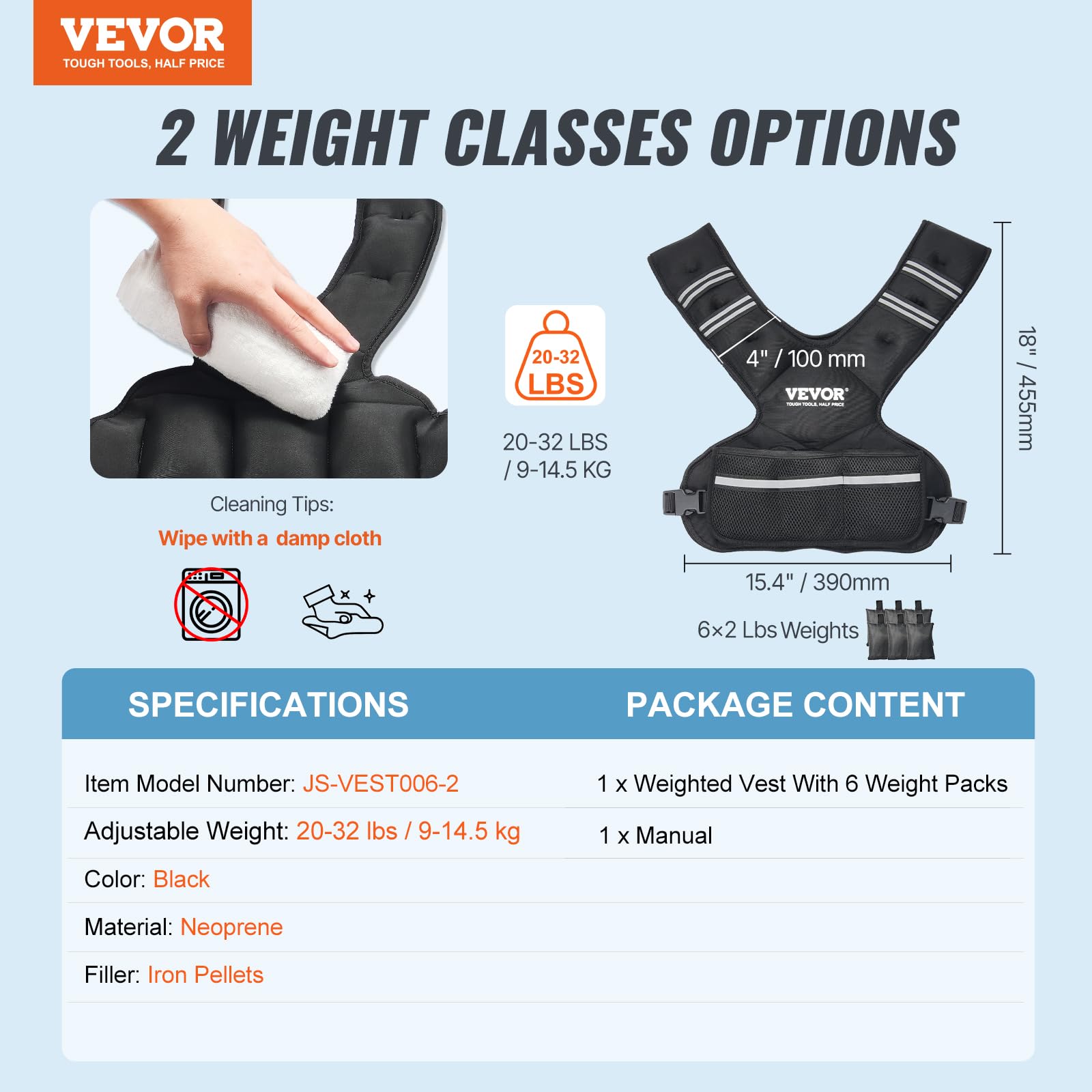 VEVOR Gilet lesté réglable 9 à 14,5 kg, veste de poids avec 6 packs de poids en granulés de fer et bande réfléchissante pour hommes et femmes, équipement d'entraînement pour musculation, course à pied