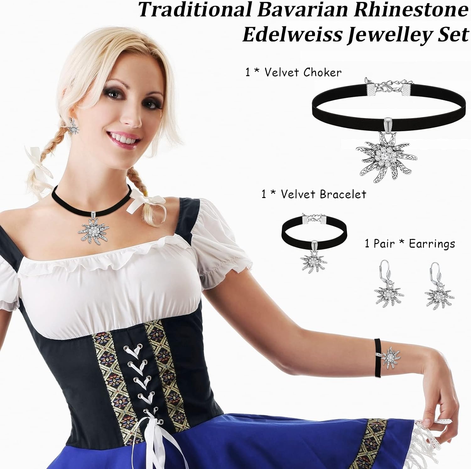 Henoyso Oktoberfest Jewelry Women Edelweiss Choker Bracelet Earrings