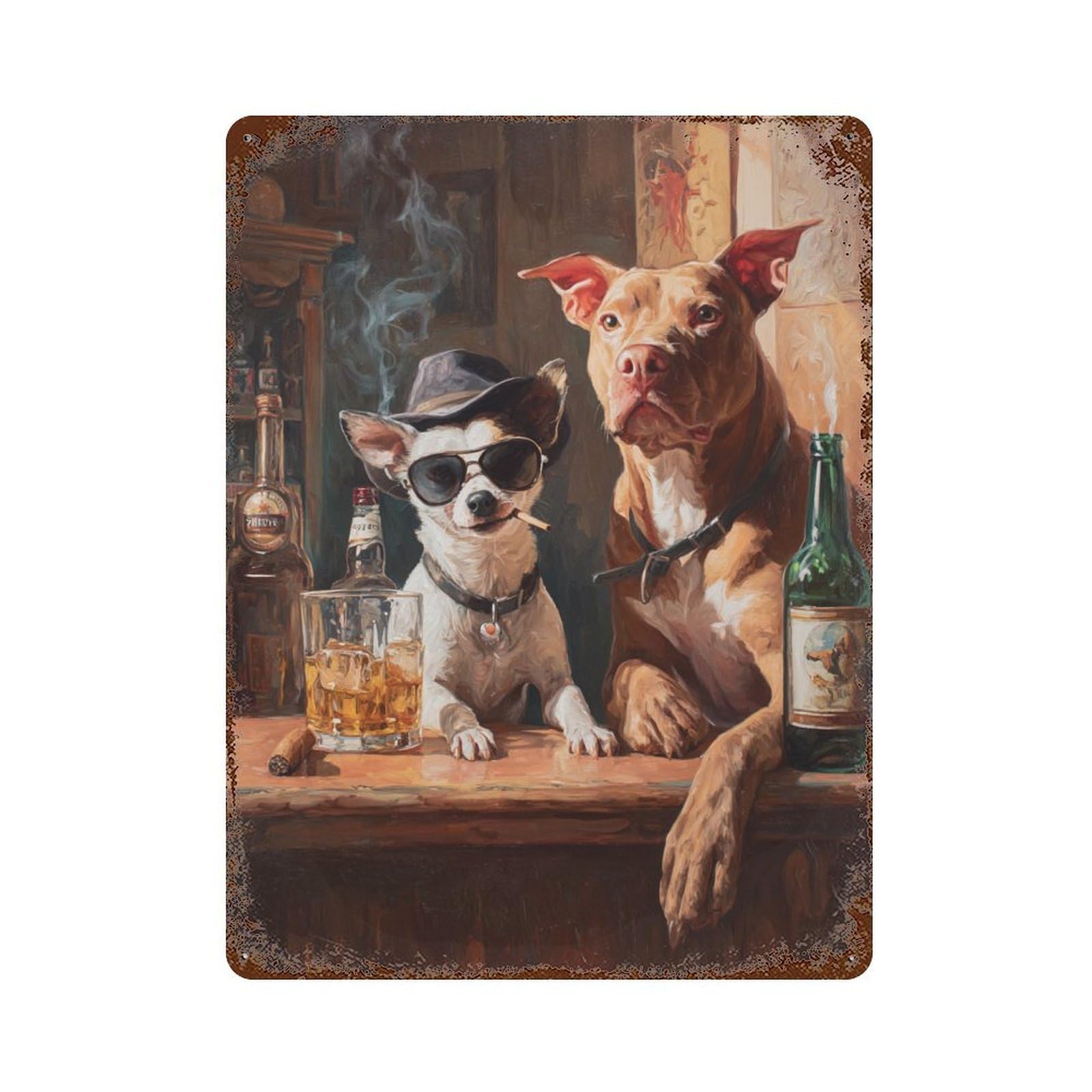 Chill Dogs in Bar Scene -2 Vintage Rust Metal Sign 15.7"x11.8", for Garage, Bar And Workshop Decor, Decorative Metal Wall Art