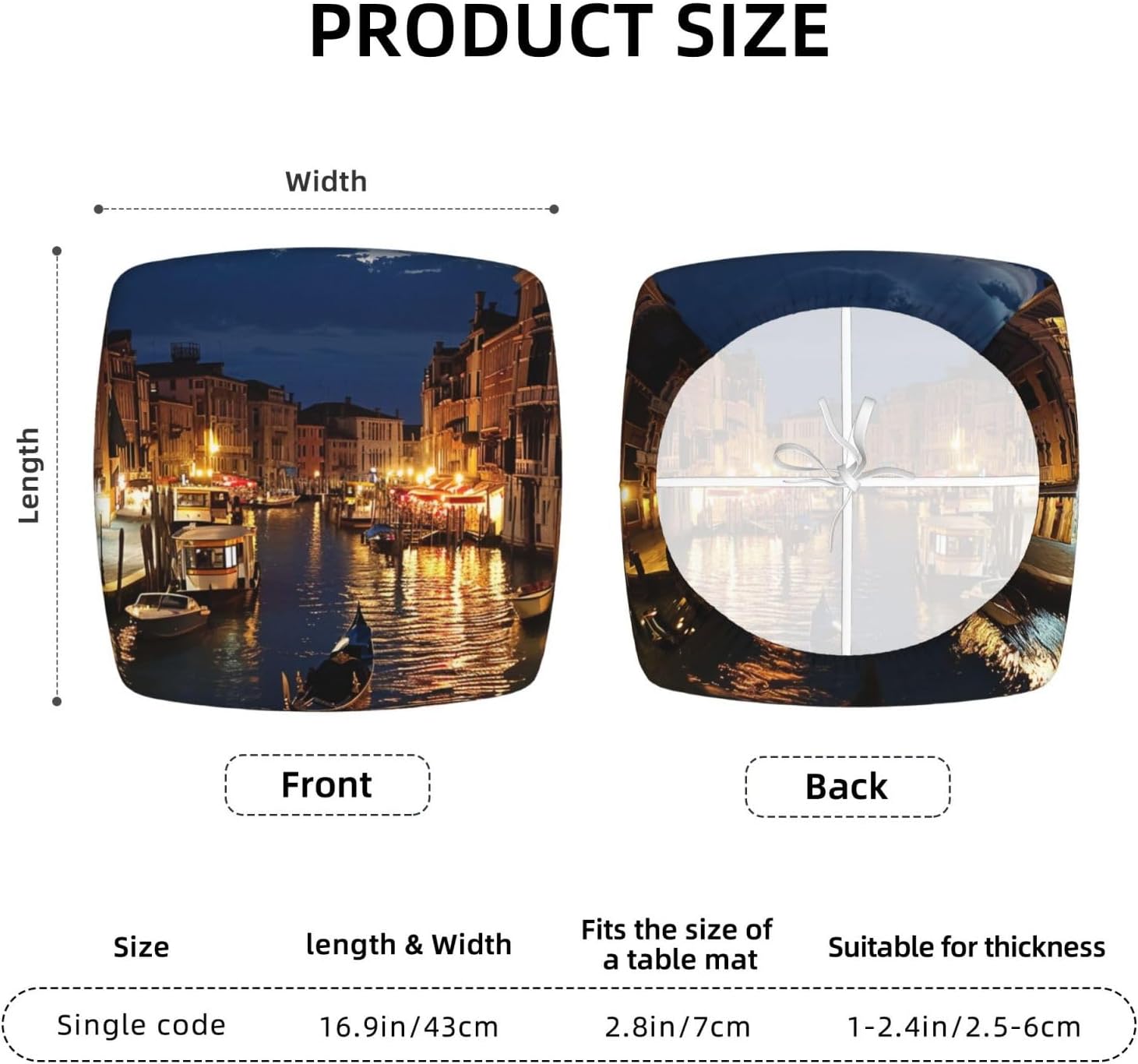 Venice Night Print Square Cushion Covers 6 Pcs Set Elastic Non-Slip Seat Cushion Slipcovers Pet Furniture Protectors for Chair, Sofa