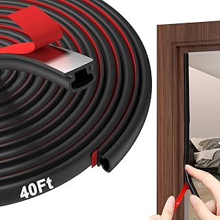 Weather Stripping Door Seal - 40 Ft Self-Adhesive TPE Rubber Door Seal Strip for Door Frame/Window Seal, Soundproofing & Insulation Strip to Block Drafts, Wind, Noise, Dust (Black)