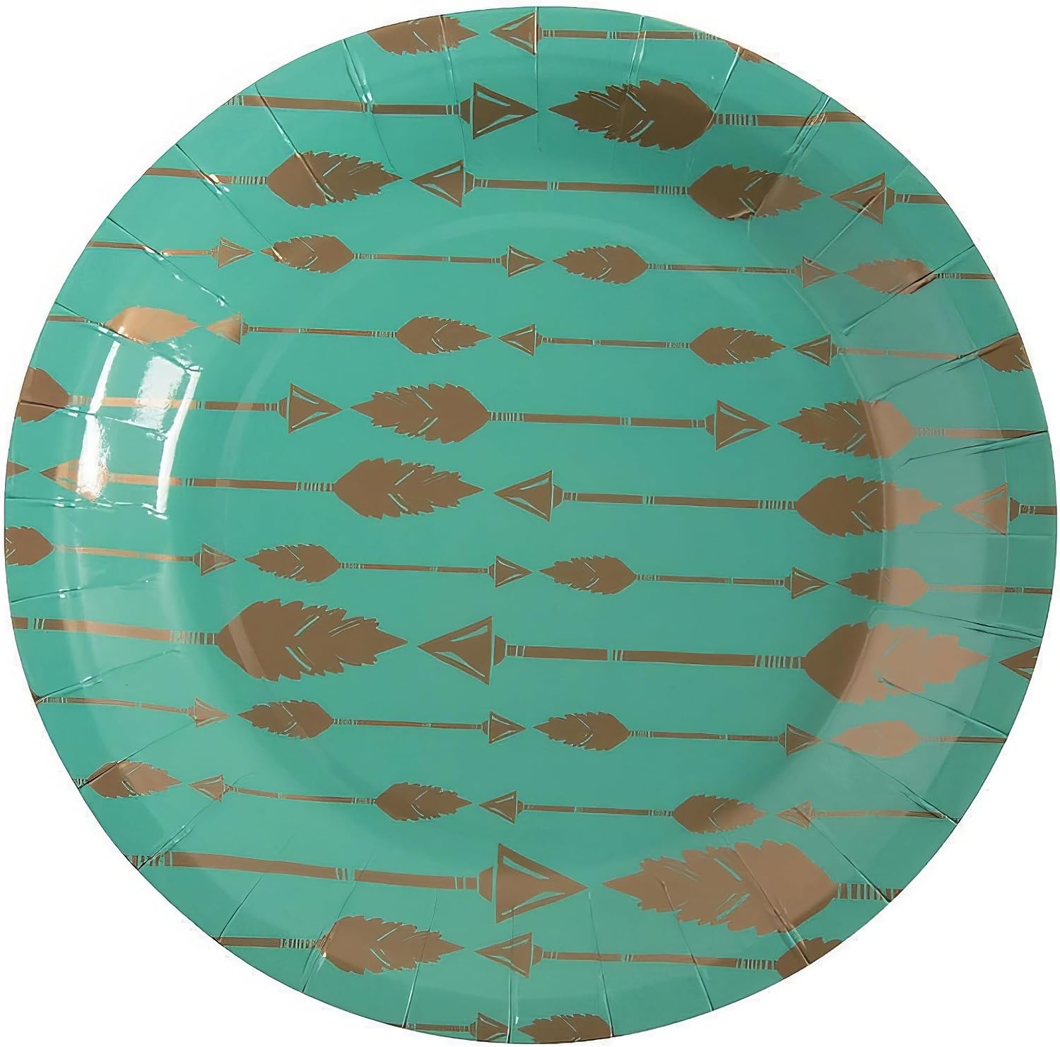Fun Express Tribal Baby Shower Gold Arrows Paper Dessert Plates - Disposable Dessert Plate for Birthday Wedding, Graduation & Thanksgiving Parties, Treats and Festivities Party Supplies - 8 Pieces