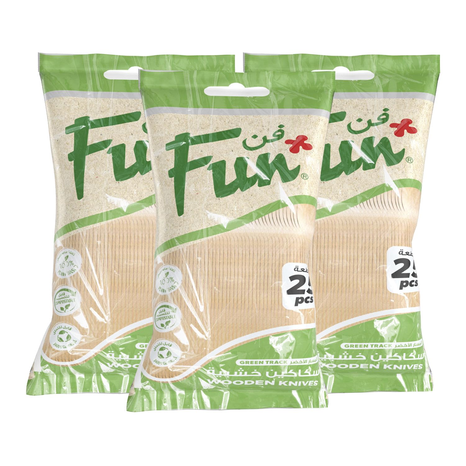 FUN BY AL BAYADER فن Promopack Wooden Knife 6.5in Evergreen-Heavyweight Disposable Knife,Perfect For Parties And Restaurants (Pack of 25 X 3)