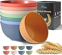 HOTEC Unbreakable Wheat Straw Cereal Bowls Set of 8 - BPA-Free 26oz Multicolor, Microwave & Dishwasher Safe for Soup, Salad, Kids