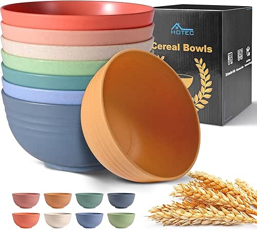 HOTEC BPA Free Unbreakable Wheat Straw Cereal Bowls - Microwave