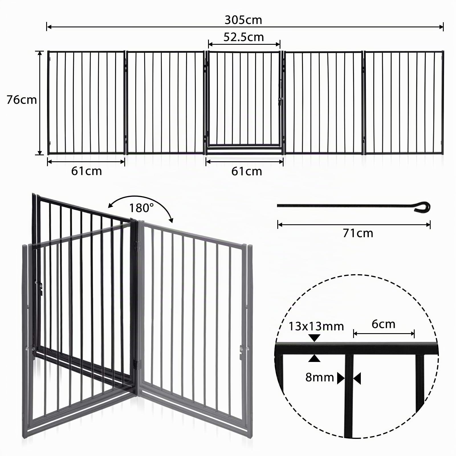 YRHome 5-TLG Kaminschutzgitter Kinderschutzgitter mit Tür Türschutzgitter Welpenauslauf Laufgitter Kaminzaun Absperrgitter 305 cm Schwarz für Kinder Nager Hunde Faltbar