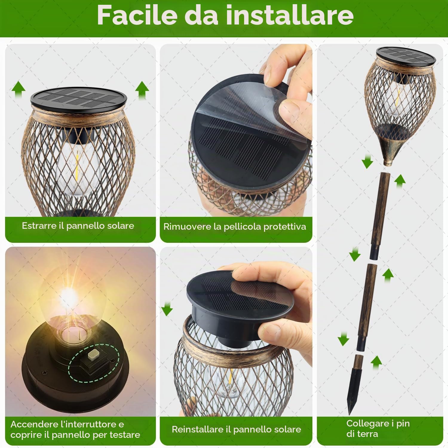 Luci Solari da Giardino, 1000mAh, IP65 Impermeabile, Luci Solari all'aperto, Decorazione del Giardino del Patio a Energia Solare (set di 4)