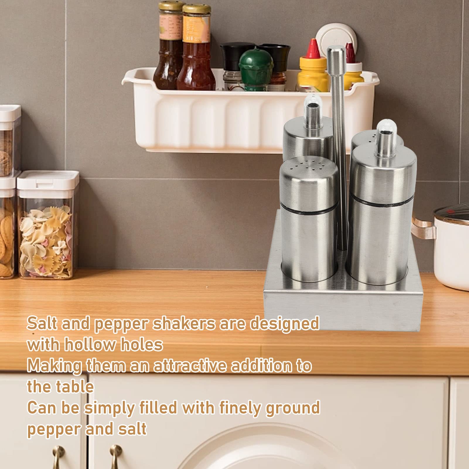 Jeanoko Öl und Essig Salz Pfeffer Menage Flasche Set, Öl Salz Menage Set 304 Edelstahl Essigflasche Pfefferstreuer mit Standfuß für Küche Restaurant
