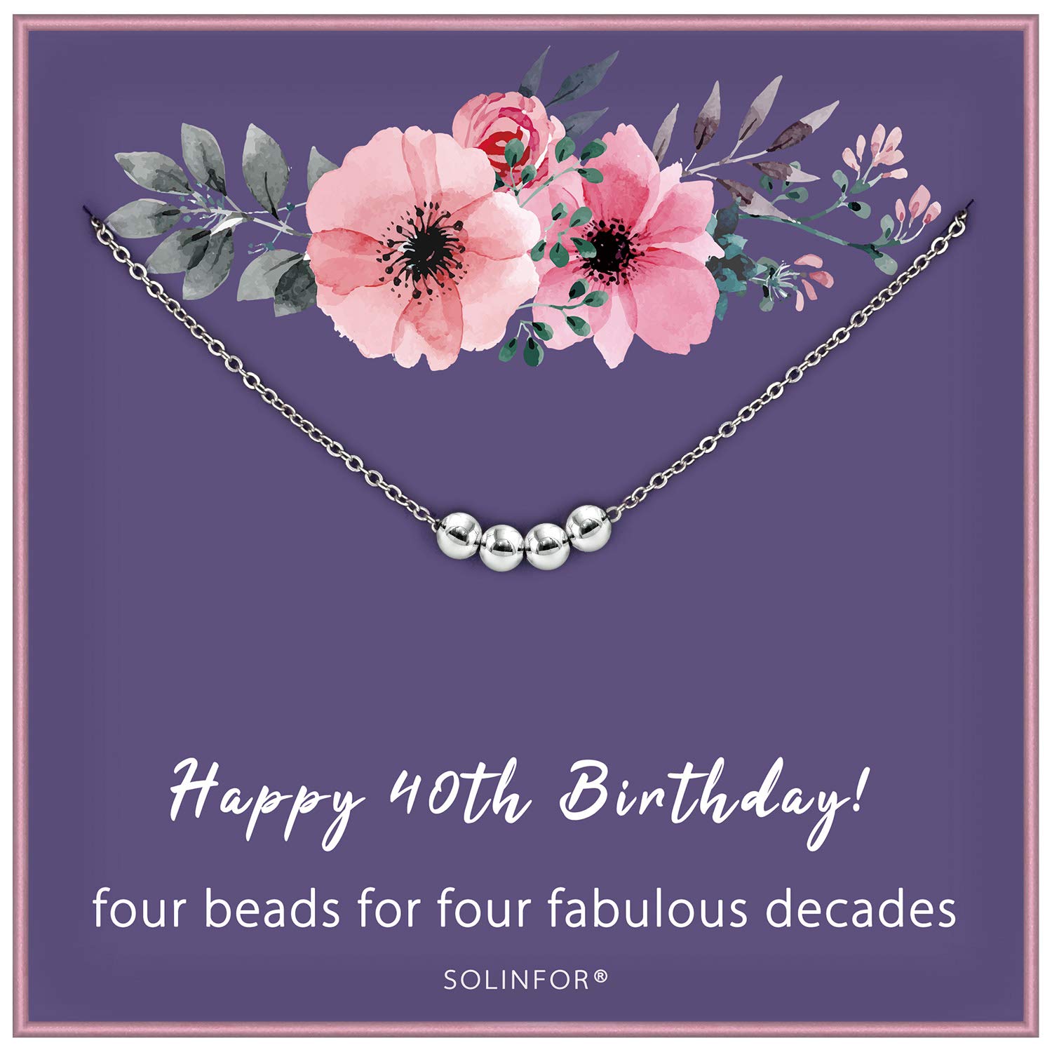 SOLINFOR40th Birthday Gifts for Women - Sterling Silver Necklace - Four Pearls for Her 4 Decade - 40 Years Old Jewelry Gift Idea