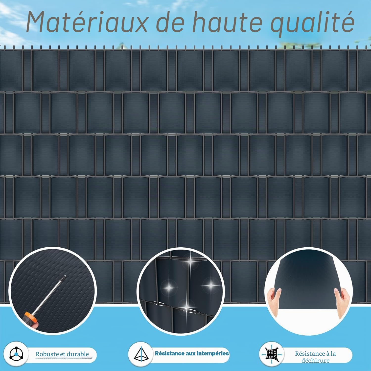 LZQ Bandes brise-vue en PVC 40x dur, rouleau de 25 m x 19 cm, double fil opaque pour jardin, balcon, anthracite