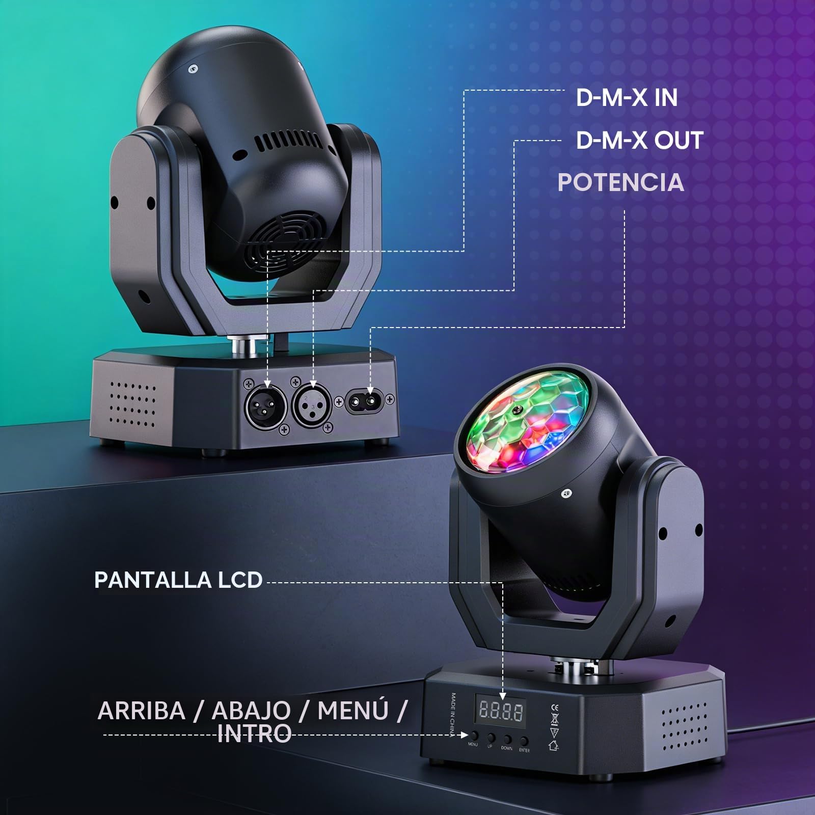 2PCS Cabeza Móvil LED 30W,DMX512 RGW Efectos de Iluminación,Con Control Remoto 5 Modos de Control Mini Cabeza Movil LED Discoteca Para Fiestas,DJ e Iluminación
