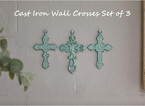 Vista 6 de 3 PCS Cast Iron Wall Crosses, Metal Decorative Hanging Crosses Wall Decor, Small Antique Floral Religious Cross Wall Art, Cross Decorations for Home